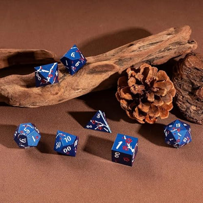 UDIXI Metal Dice Set D&D, 7PCS Flower Metal DND Dice Set Blue for RPG | Red Flower, Metal Case Packaging, Heavy Metal Dice, D&D Gift, for Dungeons and Dragons Role Playing Games Tabletop Games - color: Blue-white