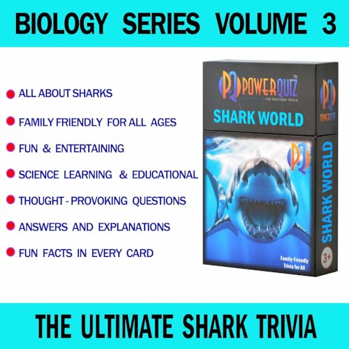 Shark World Biology Trivia Game for Kids & Adults | 200 Questions, 5 Difficulty levels Beginner to Expert, Fun facts, Explanations, Premium matte cards, Hard storage box - style: Shark World