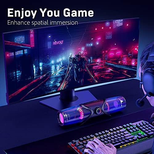 WolfLawS Computer Speakers,Bluetooth SoundBar,Computer Speakers for Desktop Monitor with RGB Light,PC Speakers with Subwoofer,USB Powered Sound Bar for Laptop 3.5mm Headphone Jack