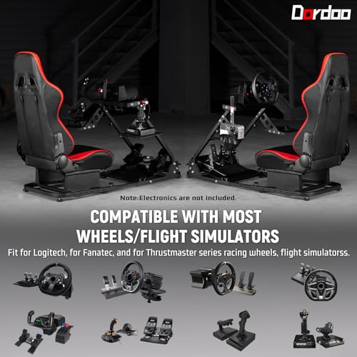 Dardoo Flight Simulator Cockpit with Seat Adjustable Fit for Logitech G923, for Saitek, for Thrustmaster T80 T150 HOTAS Warthog, Game Mount, Without Wheel, Shifter Pedal