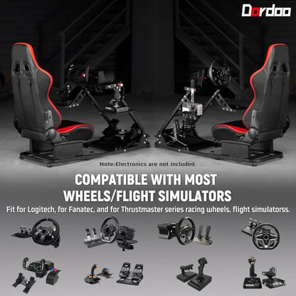 Dardoo Flight Simulator Cockpit with Seat Adjustable Fit for Logitech G923, for Saitek, for Thrustmaster T80 T150 HOTAS Warthog, Game Mount, Without Wheel, Shifter Pedal