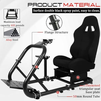 Marada Racing Simulator Cockpit with Comfort Seat Fit for Logitech G25 G27 G29 G920 G923, for Thrustmaster T300, for Fanatec,Adjustable Sim Gaming Stand,No Wheel Pedal Shifter