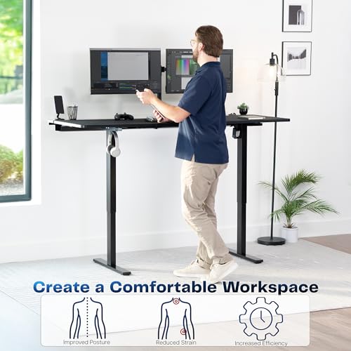 VIVO Black 71 x 30 in Standing Desk, DESK-KIT-1B6-P3B-71 | Electric, Holds 220 lbs, Sit Stand, Height Adjustable, Cable Tray, Full-Size Mouse Pad, Office Furniture, Black Frame - color: Black Top / Black Frame, size: 71 x 30