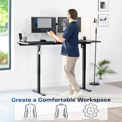 VIVO Black 71 x 30 in Standing Desk, DESK-KIT-1B6-P3B-71 | Electric, Holds 220 lbs, Sit Stand, Height Adjustable, Cable Tray, Full-Size Mouse Pad, Office Furniture, Black Frame - color: Black Top / Black Frame, size: 71 x 30