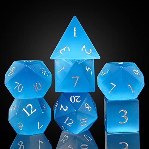 UDIXI Gemstone DND Dice Blue Cat's Eye Stone D&D Dice Set for Tabletop Game | Natural Stone, Premium Gift Box, DM Gift, for Dungeons and Dragons Role Playing Games - color: Blue Cat's Eye