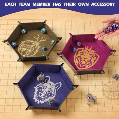 Grajar 6 Pcs DND Dice Tray with Animals Pattern for RPG D&D Table Games - Folding PU Leather and Velvet Rolling Holder Storage Box - color: Animal Series