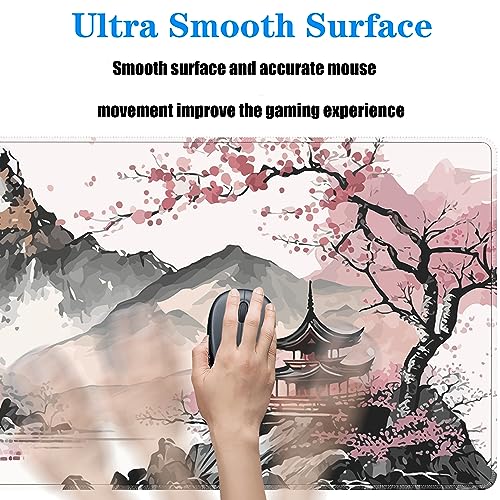 Watercolor Cherry Blossom Large Gaming Mouse Pad,Mouse Pad Gaming 31.5 x 11.8 in Mouse Mat Desk Pad,Large Desk Mat,Extended Keyboard Mousepad with Non-Slip Base and Stitched Edge for Desk Home Office - color: Cherry Blossom