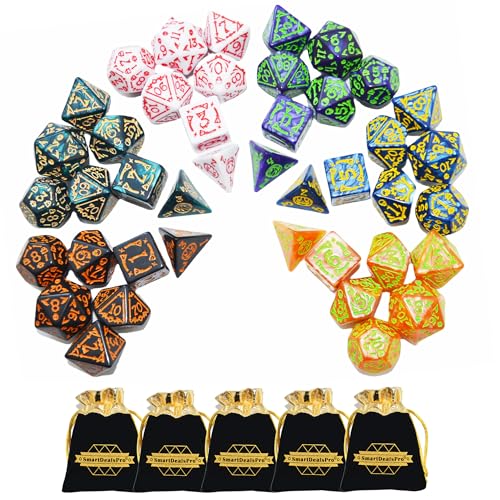SmartDealsPro Double-Colors Polyhedral Dice Sets with Pouches for D&D DND RPG MTG Dungeon and Dragons Table Board Roll Playing Games D4 D6 D8 D10 D% D12 D20 (6-Color Retro Sets) - color: 6-color Halloween Themed
