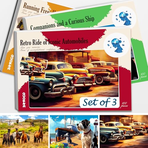 QUOKKA 100 Piece Dementia Activities for Adults - 3 Set Dementia Puzzles for Elderly - Large Piece Gifts Products for Seniors - Alzheimers Jigsaw Puzzle Games for Adults with Horses, Dogs and Cars - color: Horses, Dogs and Cars