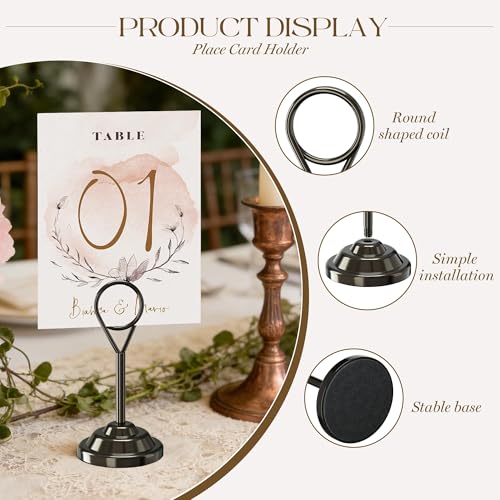 Urban Deco 16 Pieces Table Card Holder Place Card Holders 4 inches Steel Card Holders for Photos, Food Signs, Memo Notes, Weddings, Restaurants, Birthdays (Nickel Black Round) - color: Nickel Black Round