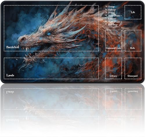 Playmat for MTG Magic Size 24x14 Inch Game Mats Tabletop Magic Play Mats,Premium Smooth Rubber Surface, Mousepad Compatible Qindaiwen for MTG RPG CCG Trading Card Game Play mats, Blue Dragon - color: Blue Dragon, size: playmat with zones