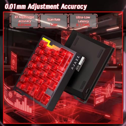 A.JAZZ AK029 Wired 29 Keys One-Handed RGB Gaming Keyboard with 8000HZ,0.01mm RT Magnetic Switches Adjustable Actuation,Hotswappable Mechanical Keyboard,Aluminum Plate,Web Driver for Gamers-Red - color: Red Transparent