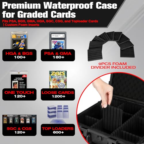 Graded Card Case Storage Box: Trading Card Storage Box with 9 Dividers for PSA BGS SGC Top Loaders Sports Cards, Waterproof Hard Slab Case for Baseball Football Basketball Magnetic Cards (Holds 600+)