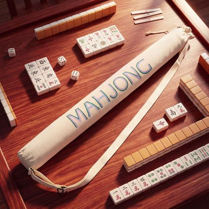 34 Inch Long Mahjong Mat Bag Cute Double Strapped Canvas Drawstring Mahjong Holder Lightweight Outdoor Carrying Bag for Board Games Travel Storage-Mat Not Include(Beige,1 Pc) - color: Beige, style: Soild