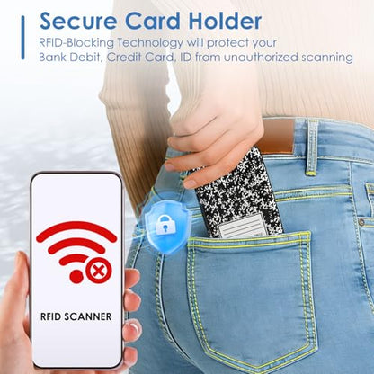 Credit Card Holder, Slim Aluminum RFID Blocking Wallet Debit Card Protector Organizer Metal Case, Black Composition Book - color: Black Composition Book