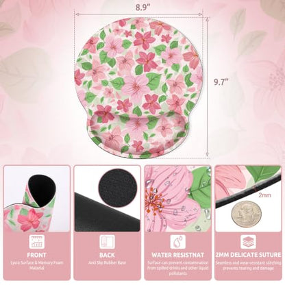KONVINIT Ergonomic Mouse Pad with Wrist Rest, Small Mousepad with Non-Slip Rubber Base and Smooth Surface, Pink Floral Mouse Pads for Desk, Office Desk Accessories - color: Pink Flowers