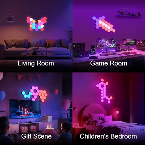 Kangtaixin Hexagon LED Lights 12 Pack - RGB Wall Panels with Music Sync, Smart App & Remote Control, DIY Modular Hex Light for Gaming Room, Bedroom, Living Room, Wall Decor - size: 12 Pack