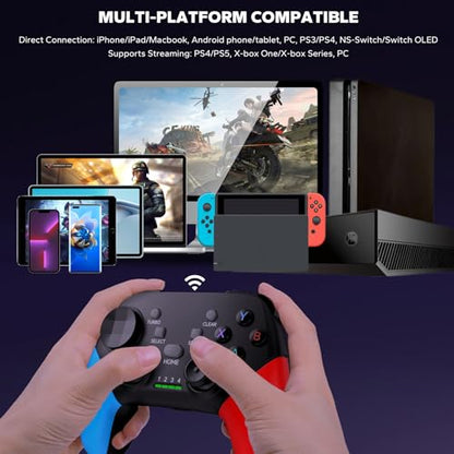 Megadream Wireless Mobile Gaming Controller Gamepad for iPhone/Android/iPad/PC/Switch/PS4/iPad Joystick with Phone Holder, Supported Cloud Game, Streaming on PS5/Xbox, Turbo, COD, Direct Play - color: Blue+Red