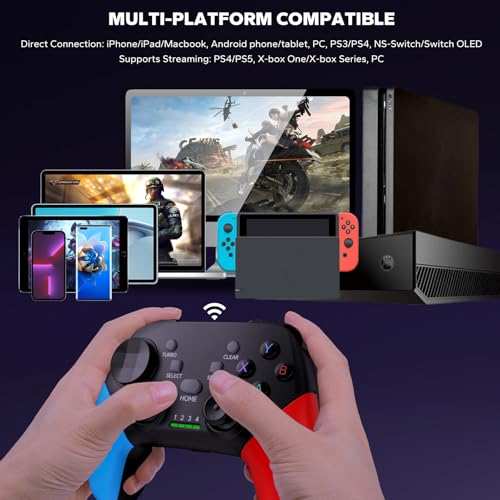 Megadream Wireless Mobile Gaming Controller Gamepad for iPhone/Android/iPad/PC/Switch/PS4/iPad Joystick with Phone Holder, Supported Cloud Game, Streaming on PS5/Xbox, Turbo, COD, Direct Play - color: Blue+Red
