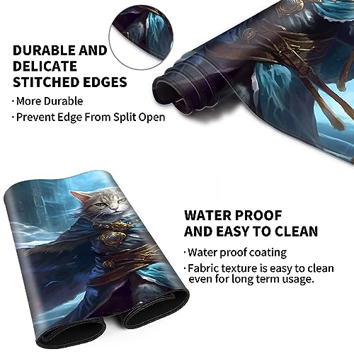Playmat 24" x 14" Game Mats Tabletop Magic for MTG/TCG Cards, Trading Card Game Playing Stitched Play Mats Commander Deck Gaming Desk Mat Card Gameplay Mats, Cat Wizard Casting Spell - color: Cat Wizard Casting Spell, size: 24"X14"