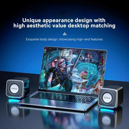 Uakinat PC Speakers 2"–6W Carbon Fiber Computer Speaker for Desktop or Laptop PC,USB C/USB-Powered,Crystal Clear Sound,Rich Bass,Loud Volume,Direct Control,Plug-N-Play,Black-Silver