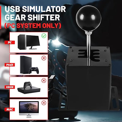 USB Simulator Shifter Compatible with Logitech G29 /G27 /G25 /G920 T300RS/GT Steering Wheel , Applicable for ATS ETS Dust WRC Sim Racing Games H Shifter with Carbon Fiber Grip - 6+R Black(PC System) - size: HB-1014-6R-BK