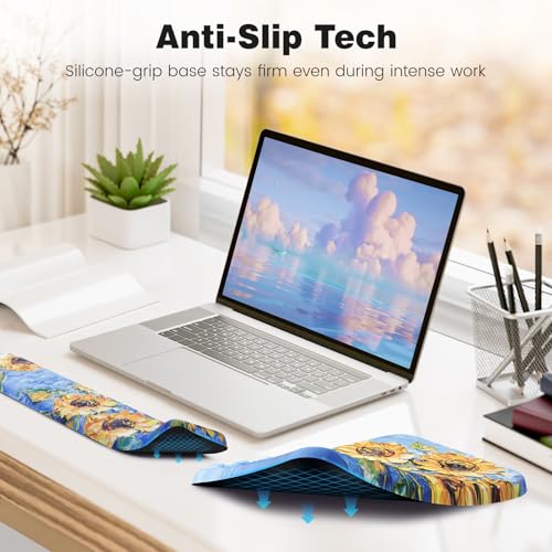 Ospelelf 3 in1 Ergonomic Wrist Rest Pad for Computer Keyboard and Mouse, Large Mouse Pad Set with Support for Office, Sunflower - color: Sunflower