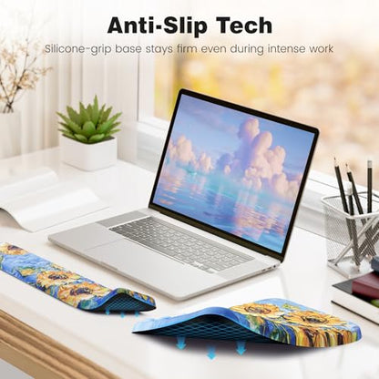 Ospelelf 3 in1 Ergonomic Wrist Rest Pad for Computer Keyboard and Mouse, Large Mouse Pad Set with Support for Office, Sunflower - color: Sunflower