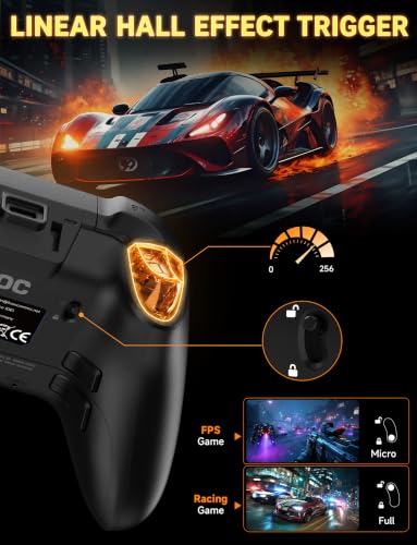 AOC PC Controller with Interactive Screen, Hall Effect Sticks & Triggers | for PC/Switch/Switch 2/PS4/iOS/Android/Steam Deck, BT/2.4G/Wired, Screen Setup,No-Drift Hall Joysticks, Macro,RGB, Up to 18H - color: Black