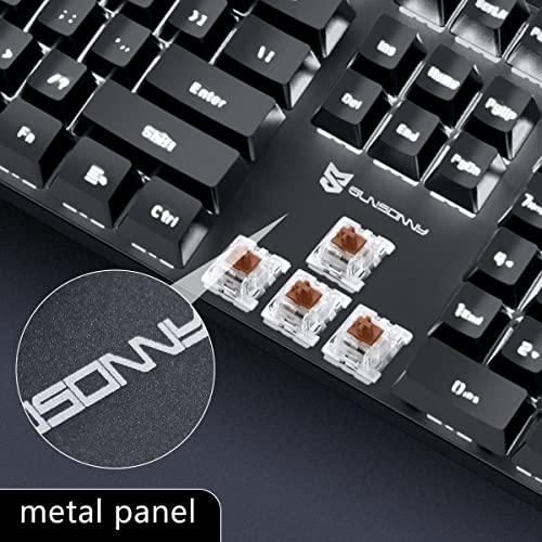 Merdia Brown Switch Black Full Size Mechanical Gaming Keyboard | 104 Keys US Layout Ice Blue Backlit Wired PC Gaming Keyboards | Hot Swappable LED Backlit Wired Mechanical Computer Keyboards - color: Brown Switch Black
