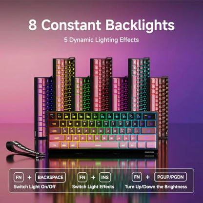 SEUNKWANG F61 60% Gaming Keyboard Wired, RGB Backlit Membrane Keyboard with PBT Keycaps, Compact Design, Lanyard Wired Keyboard for Mac/Win (Black Pink, Wired) - color: Black Pink