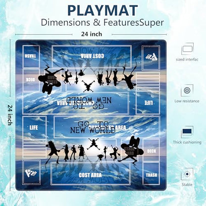 2-Player TCG Playmat with Zones Compatible with One Piece Card Game, Bonus Power Counter Dice & Storage Bag Included 24x24 Inches, Non-Slip Rubber Trading Card Game Mat (Ocean Horizon) - color: Ocean Horizon