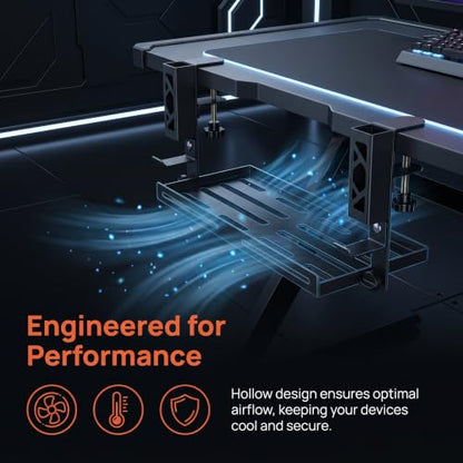 Loscarol Adjustable Under Desk Laptop Holder, Laptop Holder with Cable Management Tray, Desk Side Storage, Under Desk Laptop Mount, Laptop Holder with Cable Management Tray for Gaming, Office, Home