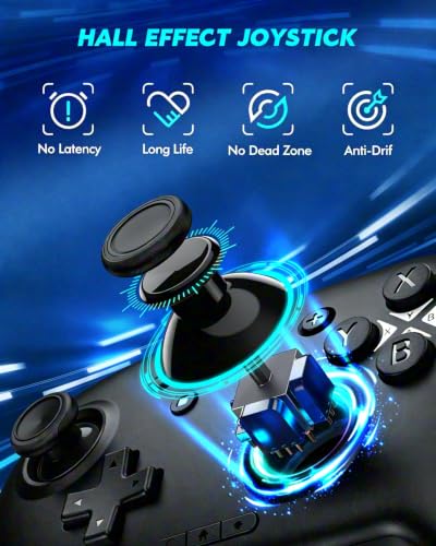 Switch Controller, Wireless Bluetooth Controller for Nintendo Switch 2/Switch/Lite/OLED, game controllers Compatible with iPhone/Mac/iPad/iOS/Android/Phone/PC/Steam and TV with Rotary Motors, RGB Hall Effect Joysticks/Macro Back Buttons/Turbo Modes/6-Axis