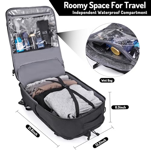 MOZETO Travel Backpack for Men 40L TSA Approved Carry On Backpack with USB Charging Port Durable Water-resistant Convertible Duffle Luggage Bag Large Weekender Bag Daypack Fits 17.3 Inch Laptop