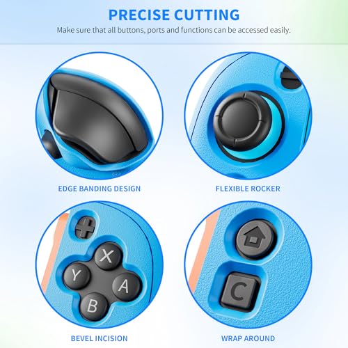 FUNDIARY Blue+Blue Grips Cover Compatible with Switch 2 Controller, Silicone Grip Accessories Bundle for Switch 2 Controllers with Ergonomic and Anti-Slip Design Controller Case and 2 Thumb Caps - color: Blue