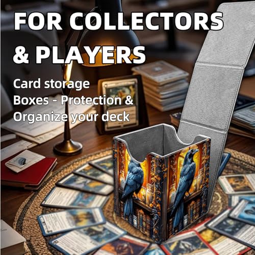 for MTG Deck Box, Trading Card Storage Case Holds 100+ Sleeved Cards, Raven in a Cozy Nook Magnetic Closure Durable Deck Holder for Magic The Gathering, TCG & Commander - color: Raven in a Cozy Nook