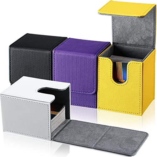 Yookeer 4 Pieces Leather Deck Card Boxes Cards Deck Game Box for Collectible Playing Card Box Compatible with MTG Commander(White, Black, Purple, Yellow,Vertical) - color: White, Black, Purple, Yellow, style: Vertical