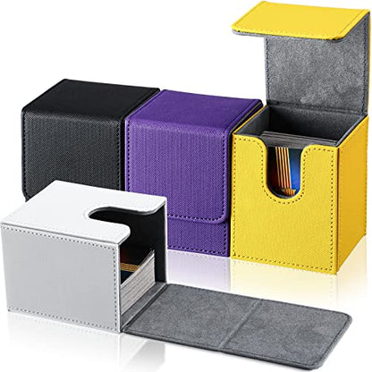 Yookeer 4 Pieces Leather Deck Card Boxes Cards Deck Game Box for Collectible Playing Card Box Compatible with MTG Commander(White, Black, Purple, Yellow,Vertical) - color: White, Black, Purple, Yellow, style: Vertical