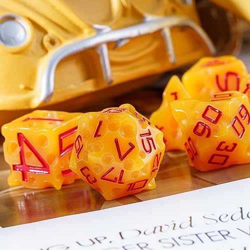 Cheese Dice Set Yellow Polyhedral DND Dice Set for D&D Tabletop Game | Leather Storage Bag, DM Gift, for Dungeons and Dragons Role Playing Games - color: Cheese Dice