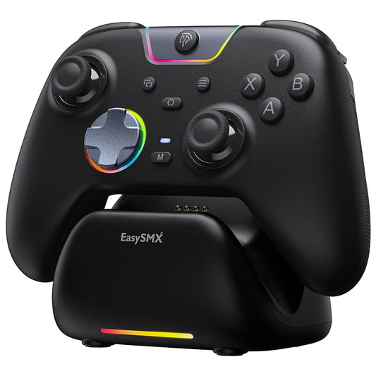 EasySMX X05Pro Wireless PC Gaming Controller with Smart Charging Dock – Full Quiet Buttons, Dual-Stage Linear Triggers, 8-Way D-Pad, Programmable Buttons, Hall Effect Joysticks, 1000mAh Long Battery Life, 1000Hz Polling Rate, Compatible with PC/Switch/And