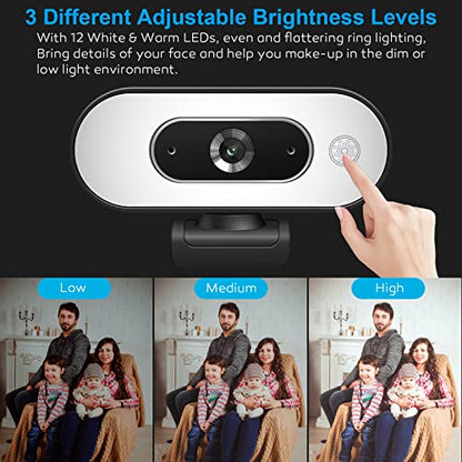 1080P USB Camera Compatible with Switch 2/PC/Mac/Laptop | Ring Light & 3-Level Brightness - Streaming Camera with Built-in Mic, Tripod & Plug&Play for Zoom/Skype/Facetime - color: Black-02
