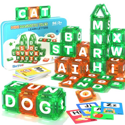 Magnetic Tiles Learn Letters Magnetic Building Blocks for Kids Ages 3-12 | Double-Sided Uppercase & Lowercase Magnetic Letter Preschool Learning Toys, Educational STEM Toys & Back to School Supplies - size: Magnetic Letters Set