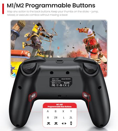 Wireless Switch Controller for Nintendo Switch/Switch 2/Lite/OLED Controller, Switch Controller with a Mouse Touch Feeling on Back Buttons, Extra Switch Pro Controller with Wake-up,Programmable, Turbo Function - color: Red+Blue