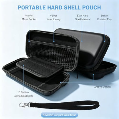 for Switch Carrying Case for N*intendo Switch/ Switch OLED (2021), Hard Shell Travel Pouch with Game Card Holder for 10 Cartridges, Lightweight Protective Bag for Console/ Joy-Con Accessories - Black