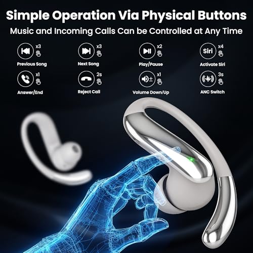 Bluetooth Headphones Wireless Earbuds Bluetooth 6.0 Headphone, Sport Bluetooth Earbuds Stereo Deep Bass Over Ear Bud with Earhooks,50Hrs Playtime, IP5 Waterproof Earphone for Gym/Running/Workout Beige - color: Beige