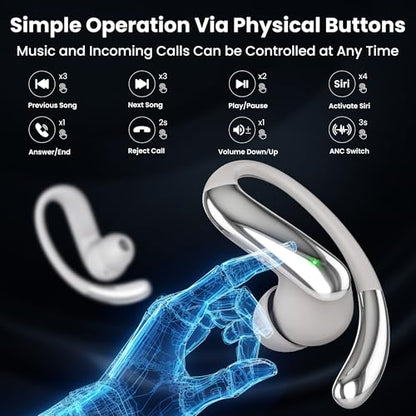 Bluetooth Headphones Wireless Earbuds Bluetooth 6.0 Headphone, Sport Bluetooth Earbuds Stereo Deep Bass Over Ear Bud with Earhooks,50Hrs Playtime, IP5 Waterproof Earphone for Gym/Running/Workout Beige - color: Beige