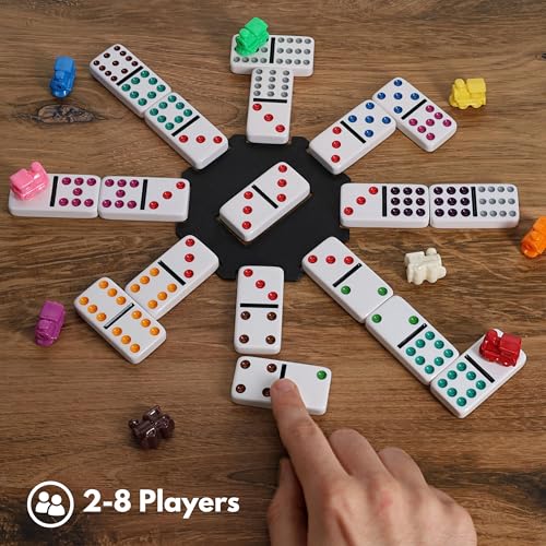 WE Games Mexican Train Dominoes, Double Twelve - Premium Ivory Tiles, Colorful Dots, Family and Adult Board Game