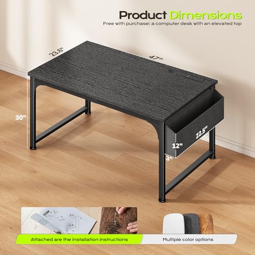 DurayLoly 47 x 24 inch Desk, 24mm Thick Heavy Duty Gaming Desk with RGB LED & Power Outlets, Detachable Stand, Hooks & Storage Bag, 110LBS Capacity, Home Office Computer Desk, Black - color: Black, size: 47 Inch