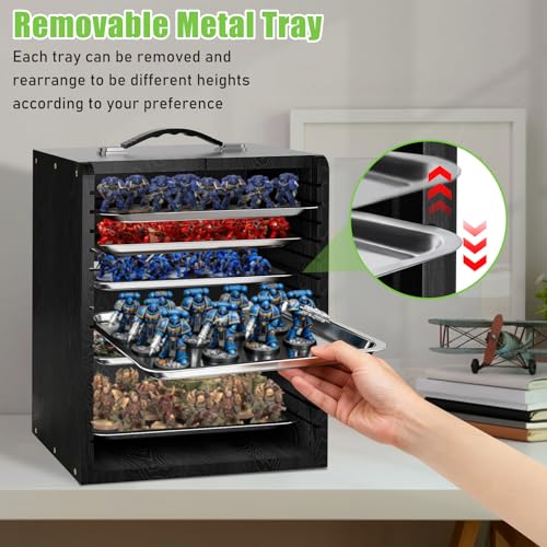 Miniature Storage Case for Collectibles Miniatures, Wooden Display Cases with 6 Trays, Miniature Display Case Miniatures Transport Case (Black) - color: Black
